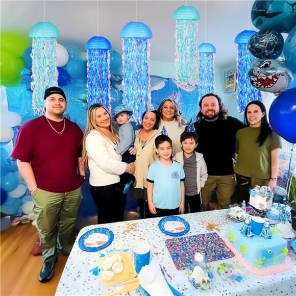 Blue Jellyfish Paper Lanterns Under The Sea Mermaid Baby Shower Party Decor - Picture 4 of 7